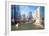 City of Chicago Downtown and River with Bridges-vichie81-Framed Photographic Print
