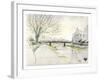 City of Kyoto Covered in Snow, Kamogawa-Kenji Fujimura-Framed Art Print