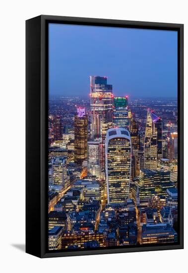 City of London skyscrapers at dusk, including Walkie Talkie building, from above, London-Ed Hasler-Framed Stretched Canvas