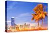 City of Miami Florida Night Skyline Palm Trees-Fotomak-Stretched Canvas