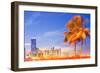 City of Miami Florida Night Skyline Palm Trees-Fotomak-Framed Photographic Print