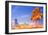 City of Miami Florida Night Skyline Palm Trees-Fotomak-Framed Photographic Print