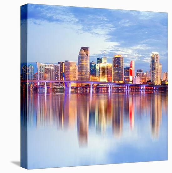 City of Miami Florida Night Skyline-Fotomak-Stretched Canvas