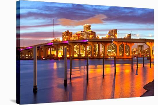 City of Miami Florida Summer Sunset Panorama-Fotomak-Stretched Canvas