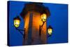 City of Valencia Night Bridge Puente Del Mar Streetlights Column Detail-holbox-Stretched Canvas