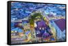 City overlook in blue light, Guanajuato, Mexico-William Perry-Framed Stretched Canvas