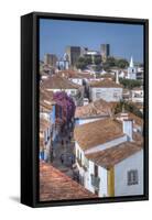 City overview with Medieval Castle in the background, Obidos, Portugal, Europe-Richard Maschmeyer-Framed Stretched Canvas