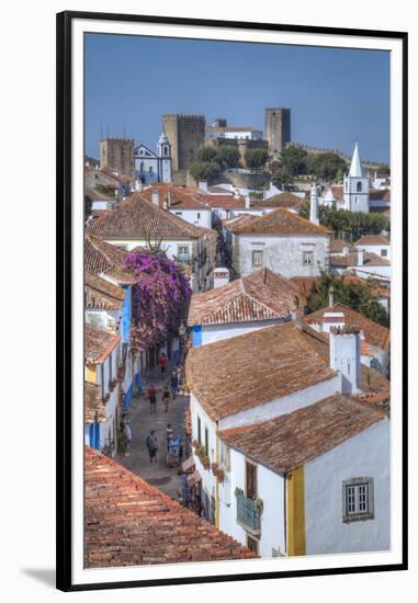 City overview with Medieval Castle in the background, Obidos, Portugal, Europe-Richard Maschmeyer-Framed Premium Photographic Print