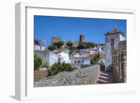 City overview with Wall and Medieval Castle in the background, Obidos, Portugal, Europe-Richard Maschmeyer-Framed Photographic Print