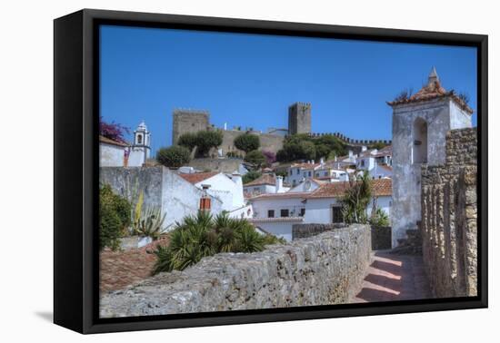 City overview with Wall and Medieval Castle in the background, Obidos, Portugal, Europe-Richard Maschmeyer-Framed Stretched Canvas