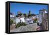 City overview with Wall and Medieval Castle in the background, Obidos, Portugal, Europe-Richard Maschmeyer-Framed Stretched Canvas