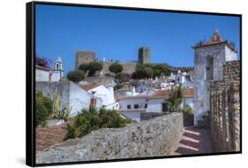 City overview with Wall and Medieval Castle in the background, Obidos, Portugal, Europe-Richard Maschmeyer-Framed Stretched Canvas