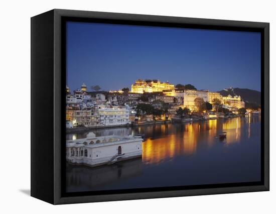 City Palace at Dusk, Udaipur, Rajasthan, India, Asia-Ian Trower-Framed Stretched Canvas