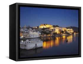 City Palace at Dusk, Udaipur, Rajasthan, India, Asia-Ian Trower-Framed Stretched Canvas