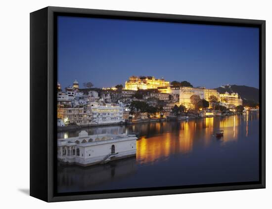 City Palace at Dusk, Udaipur, Rajasthan, India, Asia-Ian Trower-Framed Stretched Canvas