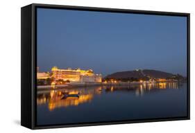 City Palace in Udaipur at Night, Reflected in Lake Pichola, Udaipur, Rajasthan, India, Asia-Martin Child-Framed Stretched Canvas