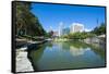 City Park Lagoon with Downtown Omaha, Nebraska, Usa-Michael Runkel-Framed Stretched Canvas