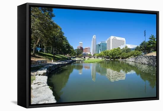 City Park Lagoon with Downtown Omaha, Nebraska, Usa-Michael Runkel-Framed Stretched Canvas