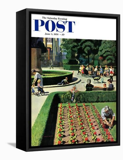 "City Park" Saturday Evening Post Cover, June 5, 1954-John Falter-Framed Stretched Canvas