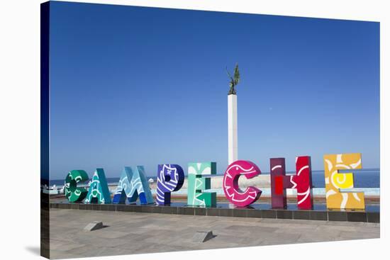 City Sign, Angel Maya Statue in the background, San Francisco del Campeche, State of Campeche-Richard Maschmeyer-Stretched Canvas