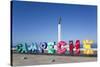 City Sign, Angel Maya Statue in the background, San Francisco del Campeche, State of Campeche-Richard Maschmeyer-Stretched Canvas