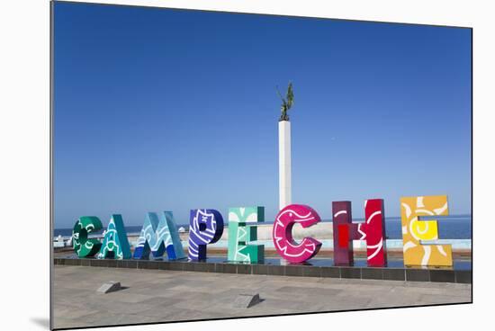 City Sign, Angel Maya Statue in the background, San Francisco del Campeche, State of Campeche-Richard Maschmeyer-Mounted Photographic Print