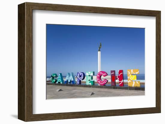 City Sign, Angel Maya Statue in the background, San Francisco del Campeche, State of Campeche-Richard Maschmeyer-Framed Photographic Print