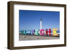 City Sign, Angel Maya Statue in the background, San Francisco del Campeche, State of Campeche-Richard Maschmeyer-Framed Photographic Print