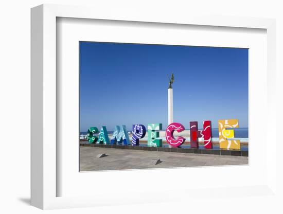 City Sign, Angel Maya Statue in the background, San Francisco del Campeche, State of Campeche-Richard Maschmeyer-Framed Photographic Print