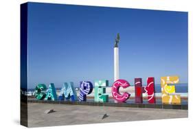 City Sign, Angel Maya Statue in the background, San Francisco del Campeche, State of Campeche-Richard Maschmeyer-Stretched Canvas