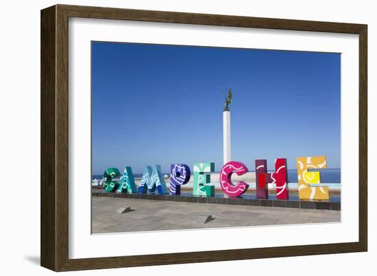 City Sign, Angel Maya Statue in the background, San Francisco del Campeche, State of Campeche-Richard Maschmeyer-Framed Photographic Print