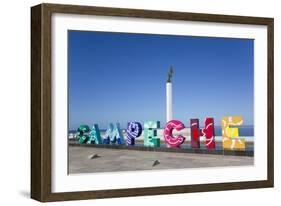 City Sign, Angel Maya Statue in the background, San Francisco del Campeche, State of Campeche-Richard Maschmeyer-Framed Photographic Print