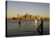 City Skyline Across the Harbor, Boston, Massachusetts, New England, USA-Amanda Hall-Stretched Canvas