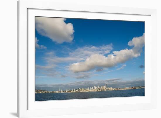 City skyline against cloudy sky, Seattle, Washington, USA-Panoramic Images-Framed Photographic Print