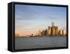 City Skyline Along Detroit River, Detroit, Michigan, USA-Walter Bibikow-Framed Stretched Canvas