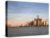 City Skyline Along Detroit River, Detroit, Michigan, USA-Walter Bibikow-Stretched Canvas