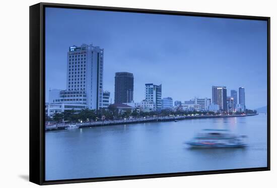 City Skyline Along Han River at Dusk, Da Nang, Vietnam, Indochina, Southeast Asia, Asia-Ian Trower-Framed Stretched Canvas