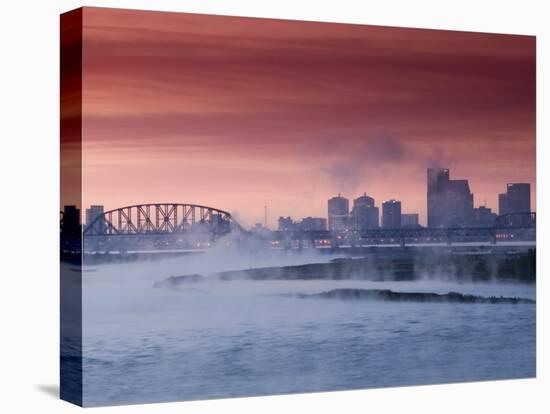 City Skyline along Ohio River, Louisville, Kentucky, USA-Walter Bibikow-Stretched Canvas