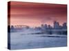 City Skyline along Ohio River, Louisville, Kentucky, USA-Walter Bibikow-Stretched Canvas