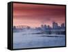 City Skyline along Ohio River, Louisville, Kentucky, USA-Walter Bibikow-Framed Stretched Canvas