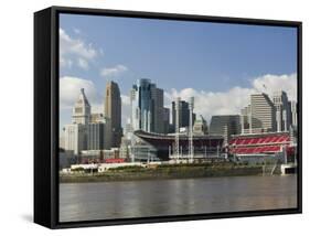 City Skyline along the Ohio River, Cincinnati, Ohio-Walter Bibikow-Framed Stretched Canvas