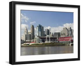 City Skyline along the Ohio River, Cincinnati, Ohio-Walter Bibikow-Framed Photographic Print