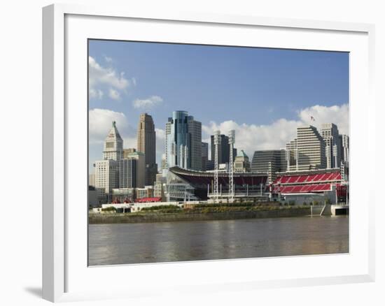 City Skyline along the Ohio River, Cincinnati, Ohio-Walter Bibikow-Framed Photographic Print