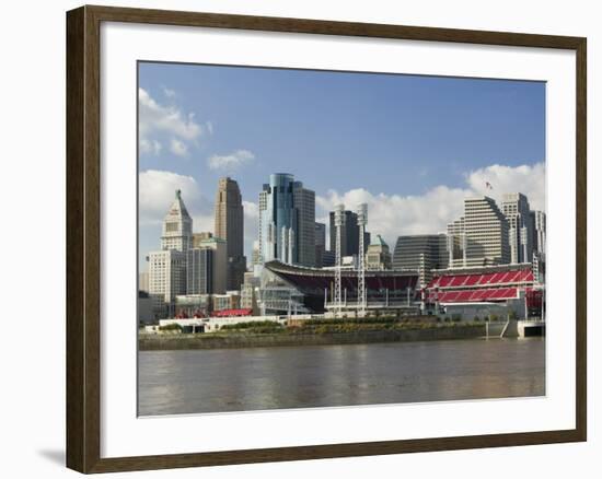 City Skyline along the Ohio River, Cincinnati, Ohio-Walter Bibikow-Framed Photographic Print