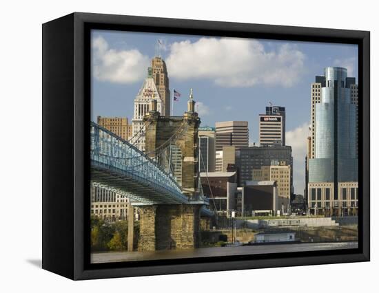 City Skyline along the Ohio River, Cincinnati, Ohio-Walter Bibikow-Framed Stretched Canvas