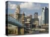 City Skyline along the Ohio River, Cincinnati, Ohio-Walter Bibikow-Stretched Canvas