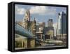 City Skyline along the Ohio River, Cincinnati, Ohio-Walter Bibikow-Framed Stretched Canvas