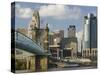 City Skyline along the Ohio River, Cincinnati, Ohio-Walter Bibikow-Stretched Canvas