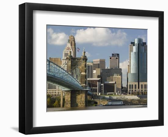 City Skyline along the Ohio River, Cincinnati, Ohio-Walter Bibikow-Framed Photographic Print