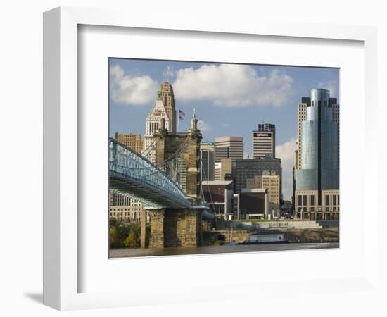 City Skyline along the Ohio River, Cincinnati, Ohio-Walter Bibikow-Framed Photographic Print